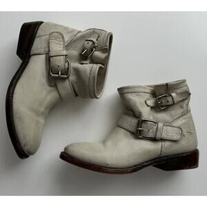 ASH Handmade‎ Distressed Moto Buckle Slouch Grey White Ankle Boots EU37 US 6